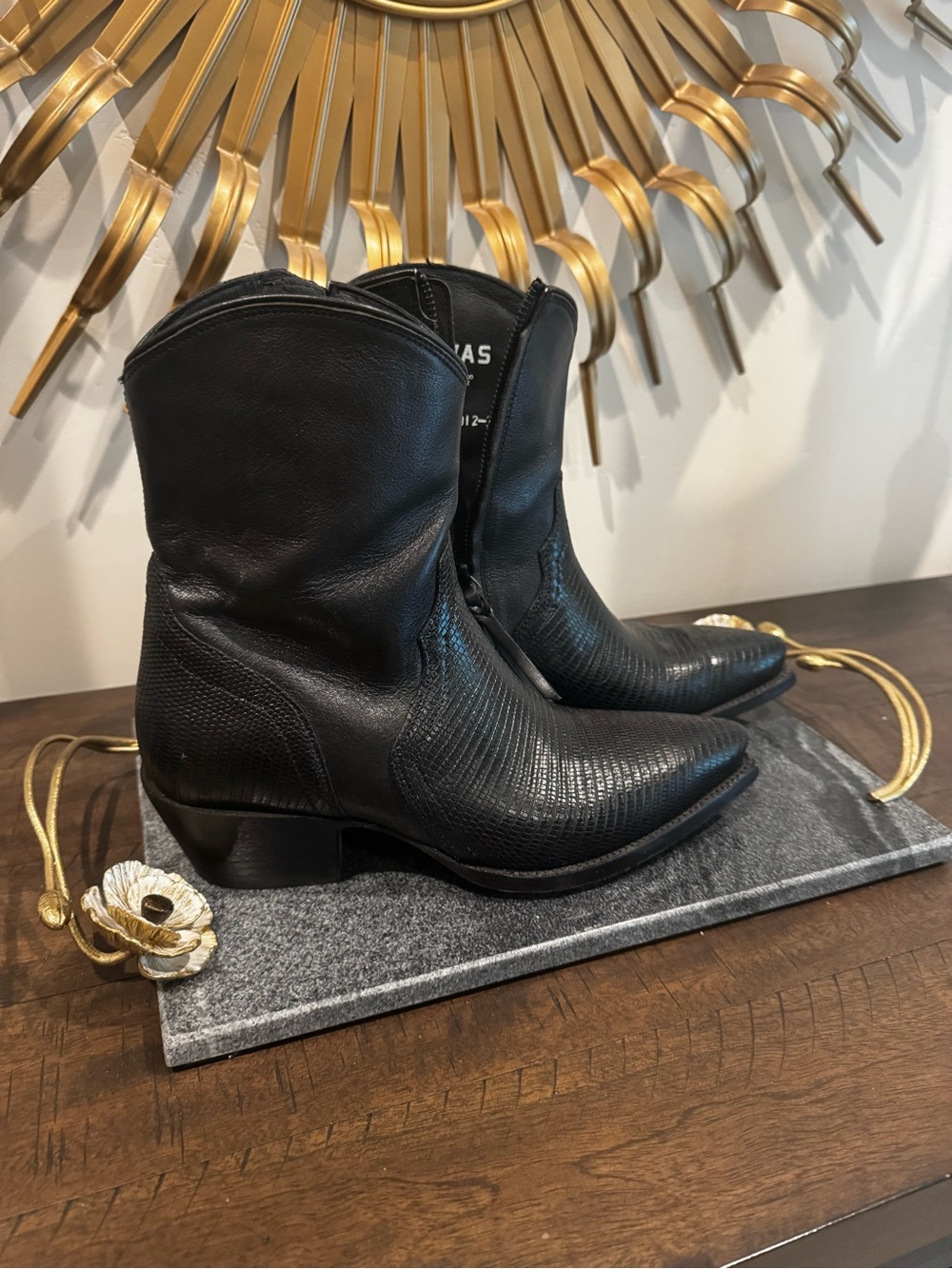 Tecovas Black Textured Ankle Booties with Western Pointed Toe
